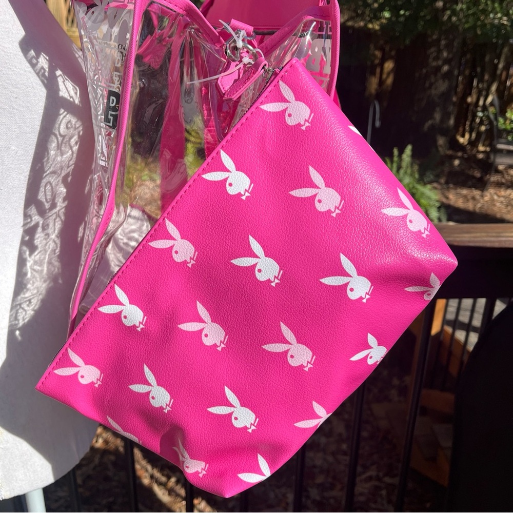 Playboy Travel Tote PINK Signature Logo Clear Thick PVC Vinyl 4 Piece Set NWT - Picture 11 of 14